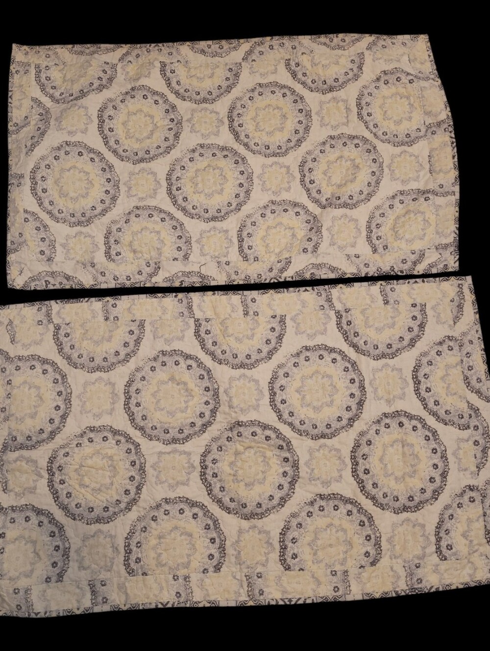 Pair Old Quilted Medallion Pillow Shams Fits 20" X 35" King Size